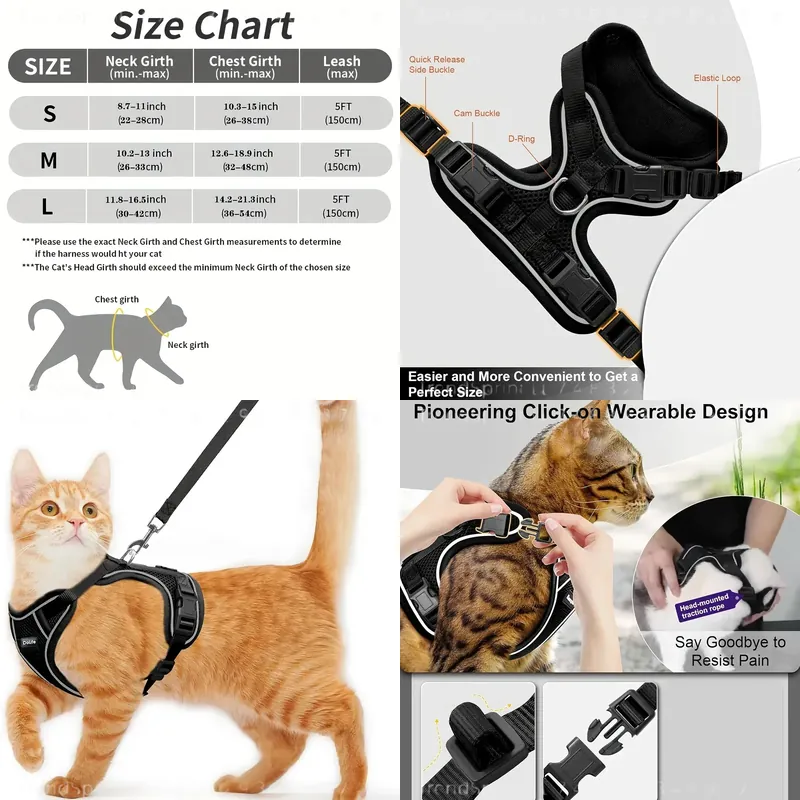 Outdoor Adventure And Travel - 猫用ハーネスとリードセット、脱走防止、柔らかく調節可能、通気性のあるベスト型ハーネス、着用が簡単、快適で安全なキット、子猫の屋外散歩、旅行、冒険に最適