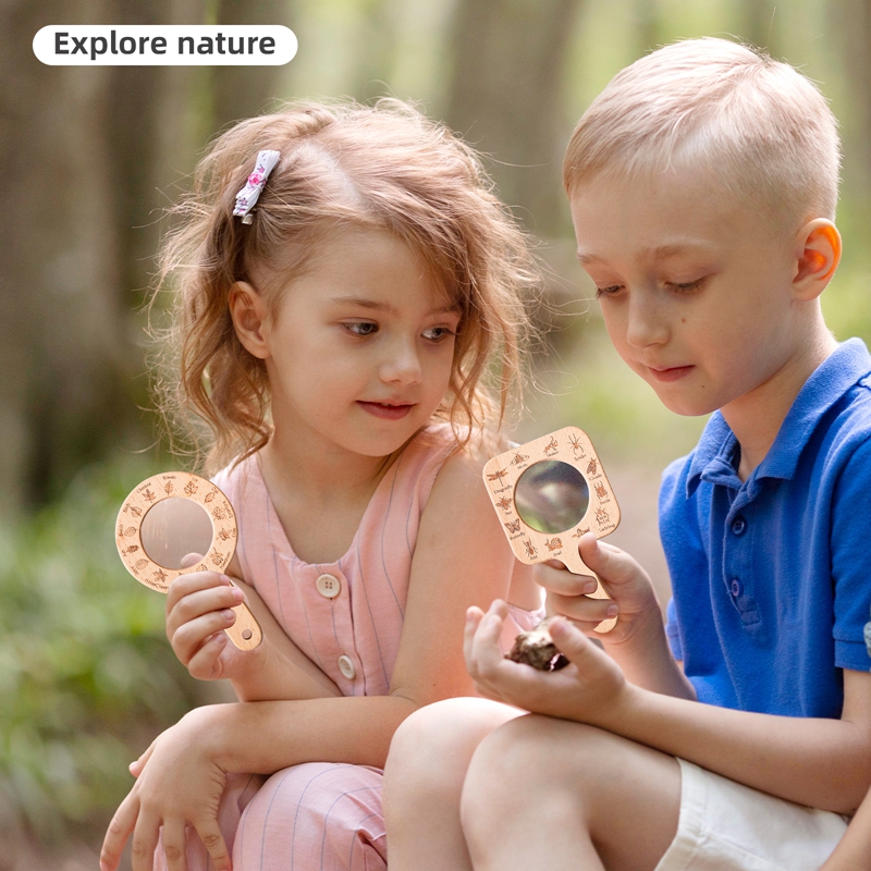 Outdoor Adventure Educator - 0〜3歳児向けギフト アウトドアアドベンチャーおもちゃ 木製拡大鏡 動物や植物の探検用 屋外教育玩具