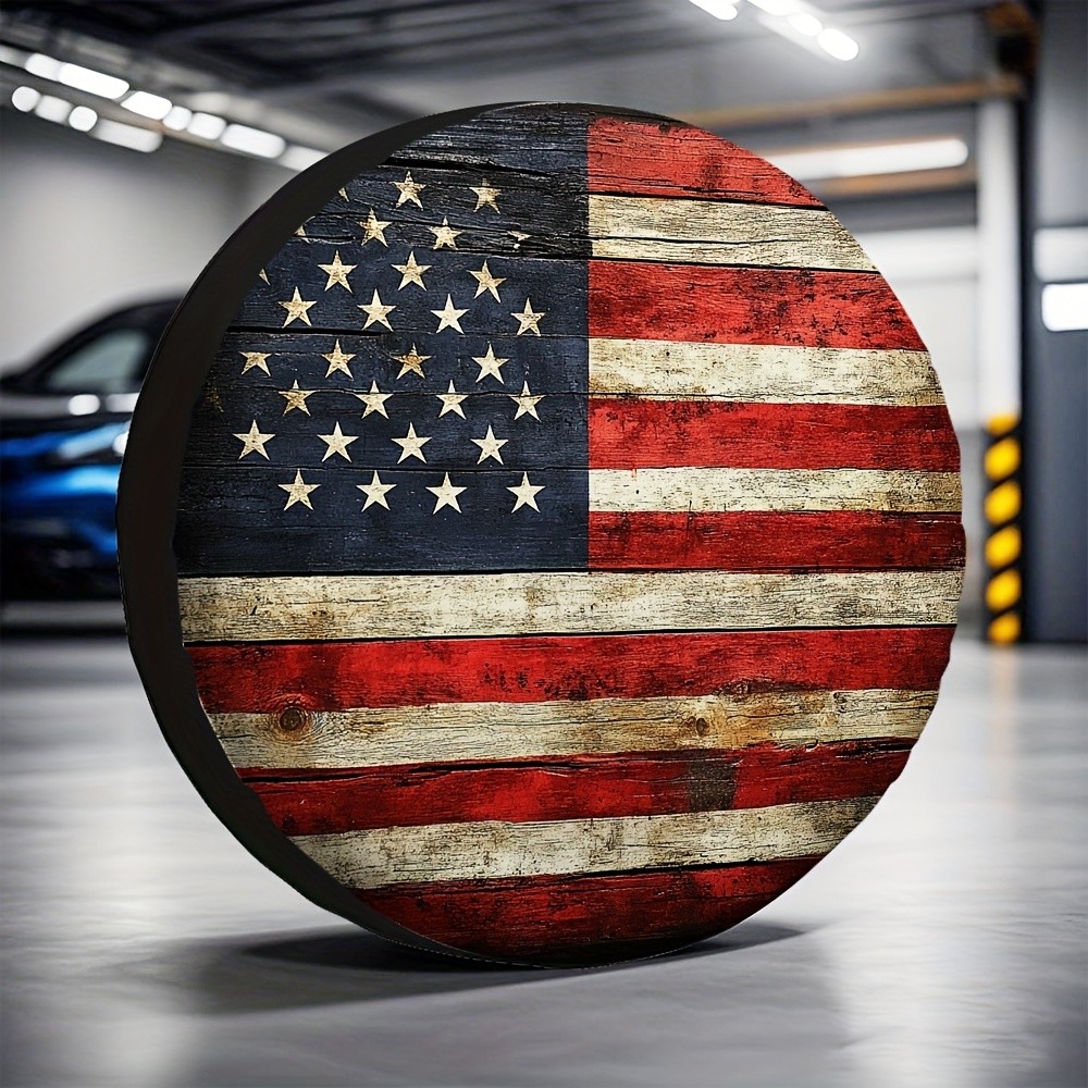 Outdoor Adventure Jeep - 素朴なアメリカ国旗柄タイヤカバー ポリエステル製 アウトドアアドベンチャー ジープ SUV スペアホイールプロテクター