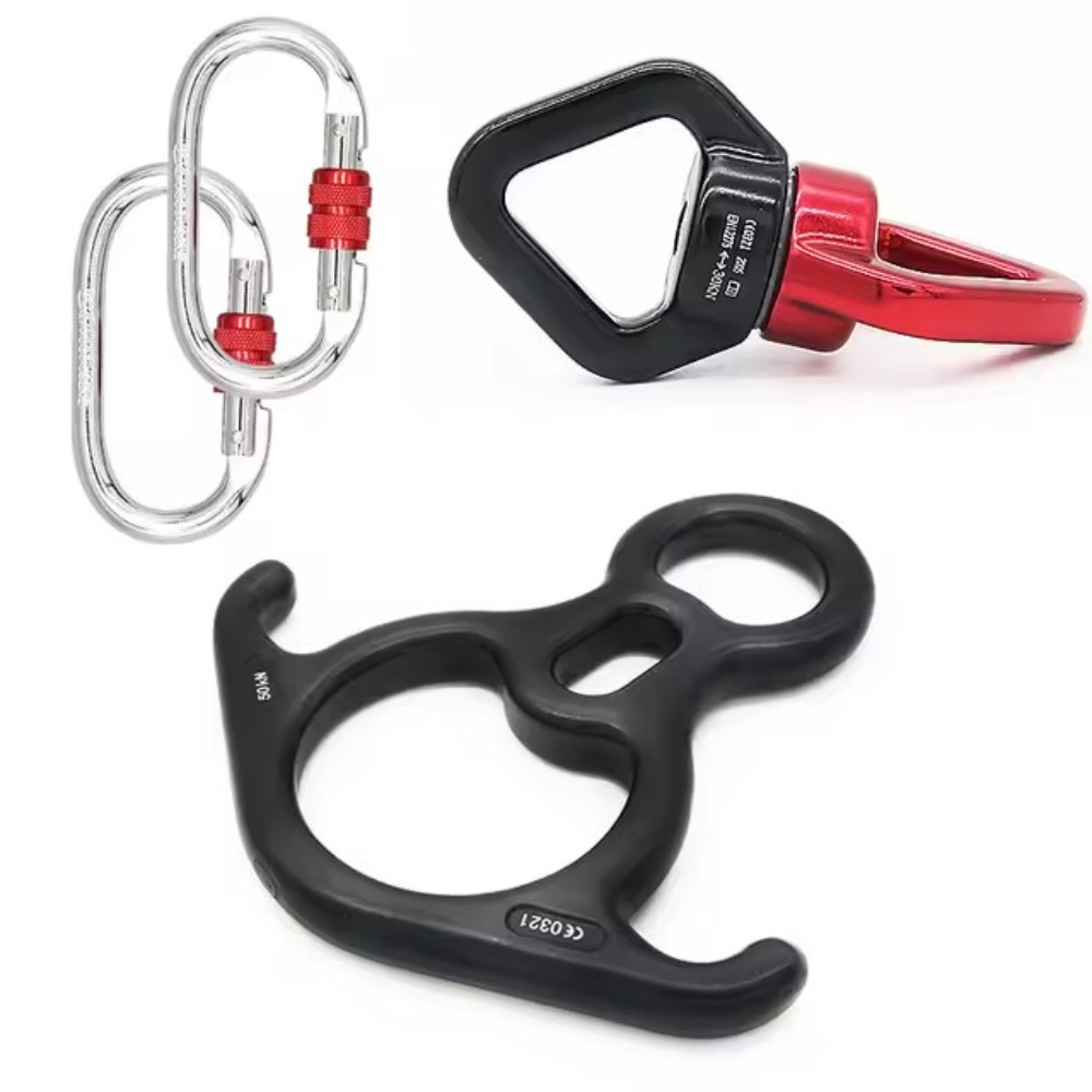 Outdoor Adventure Training - エアリアルシルクヨガ用ハードウェアキット 30kNスイベルコネクター フィギュア8 ディセンダー クライミングカラビナセット エアリアルダンス