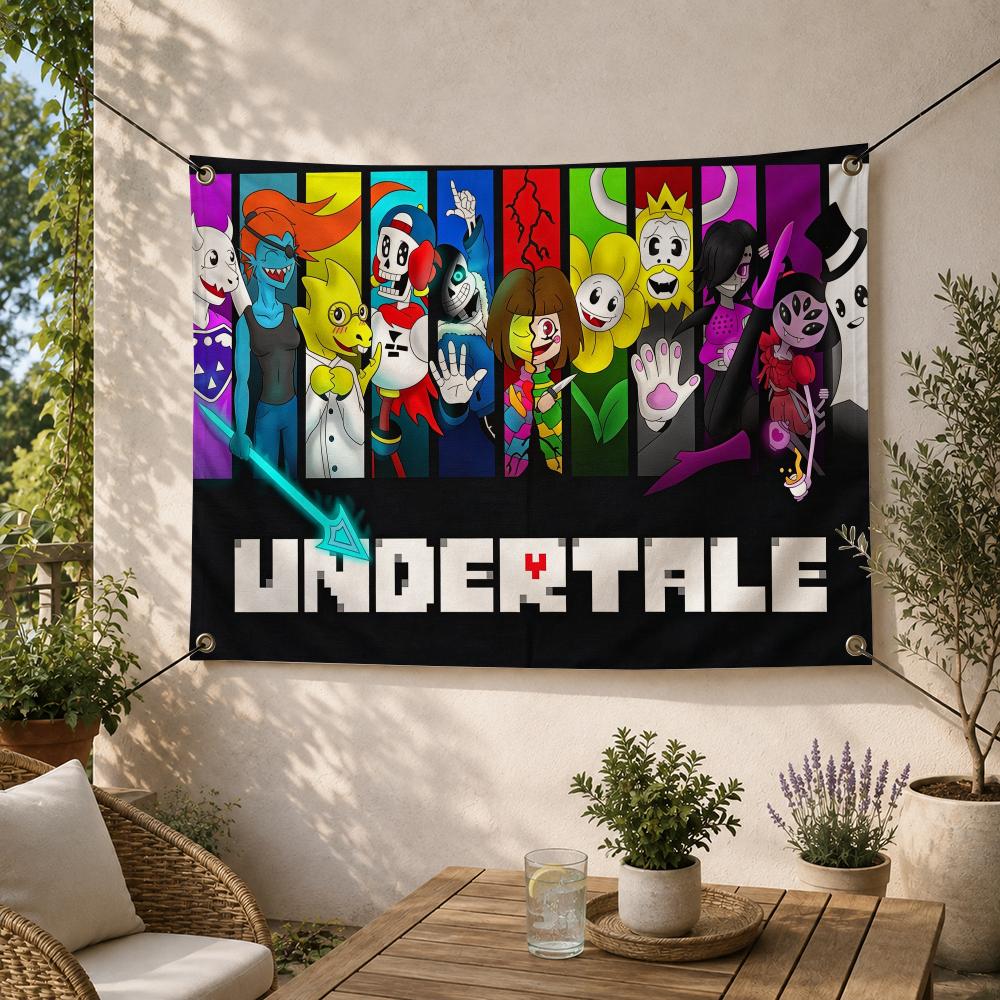 Outdoor Adventure U Of U - インディーゲーム「U-Undertale」RPGアドベンチャーフラッグ、屋外ガーデン、庭、キャンプ、パーティー、家の壁掛け装飾用の装飾フラッグバナー
