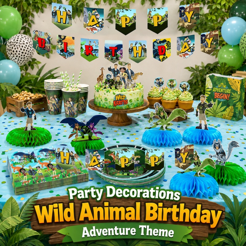 Outdoor Adventure Birthday Party - ワイルド・クラッツ バースデーピクニック ポータブルパーティーデコレーション 室内・屋外対応 お祝い グリーンネイチャー