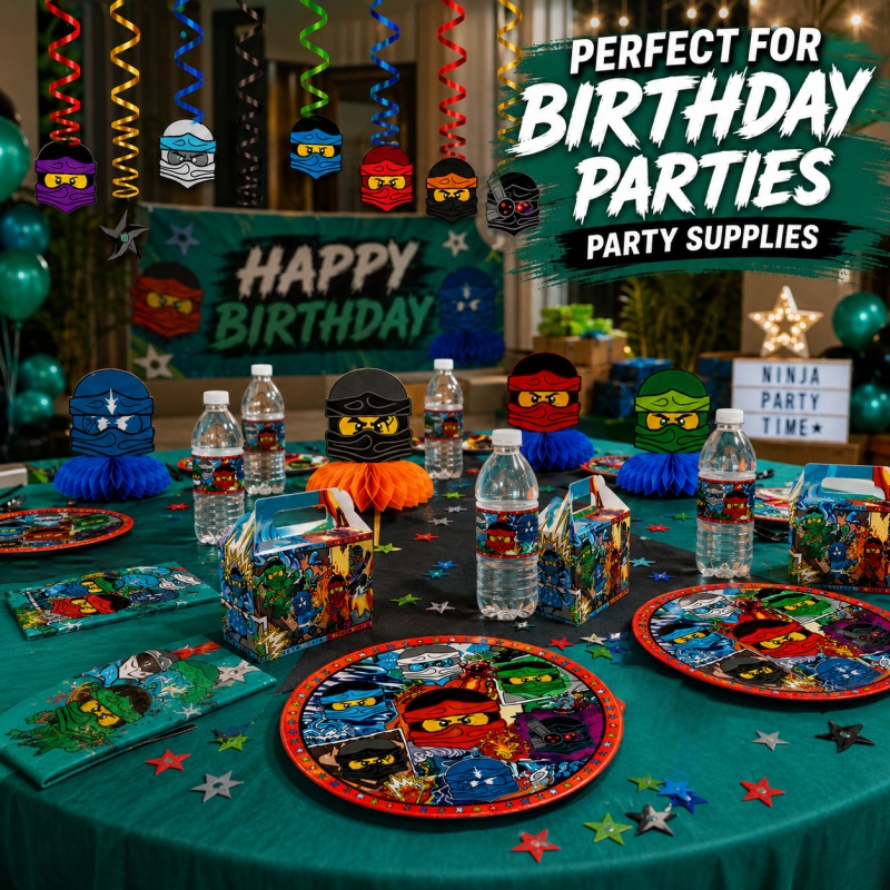 Outdoor Adventure Birthday Party - 忍者コンビネーション誕生日パーティーデコレーションセット 室内・屋外用 謎に満ちたテーマのお祝い カラフルな冒険スタイルの雰囲気