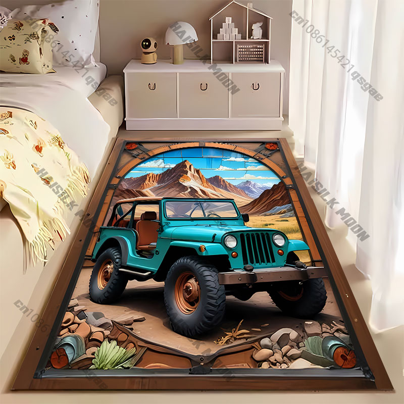 冒険探検ジープ山岳風景カーペットヨガリビングルーム装飾子供用 - Outdoor Adventure Jeep のレビューと価格