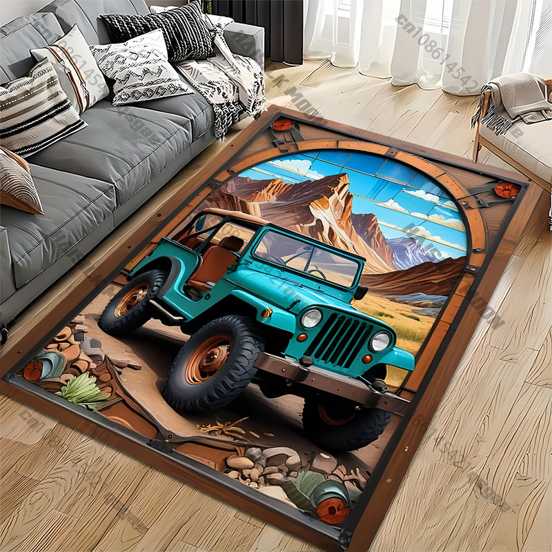 冒険探検ジープ山岳風景カーペットヨガリビングルーム装飾子供用 - Outdoor Adventure Jeep のレビューと価格