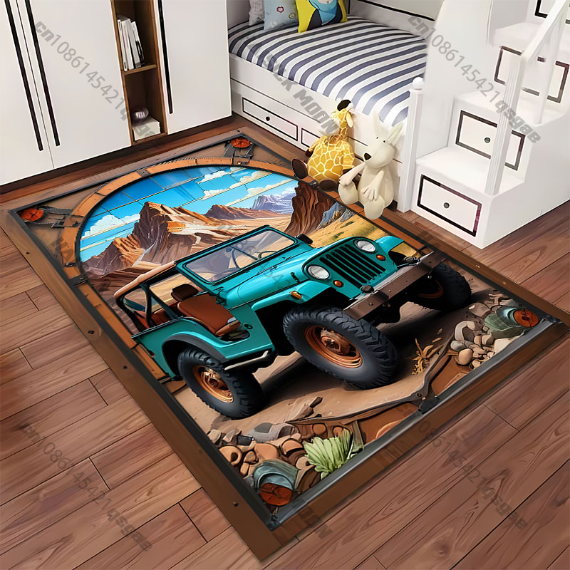 冒険探検ジープ山岳風景カーペットヨガリビングルーム装飾子供用 - Outdoor Adventure Jeep のレビューと価格